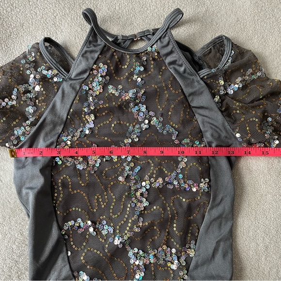 Revolution Dance Leotard Gray Silver Sequin, Adult Medium - Picture 7 of 12